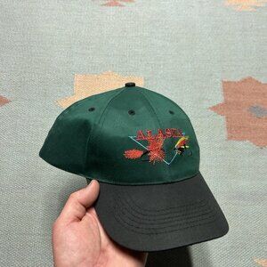 Vintage SnapBack hat cap Alaska fly fishing lures embroidered green adjustable